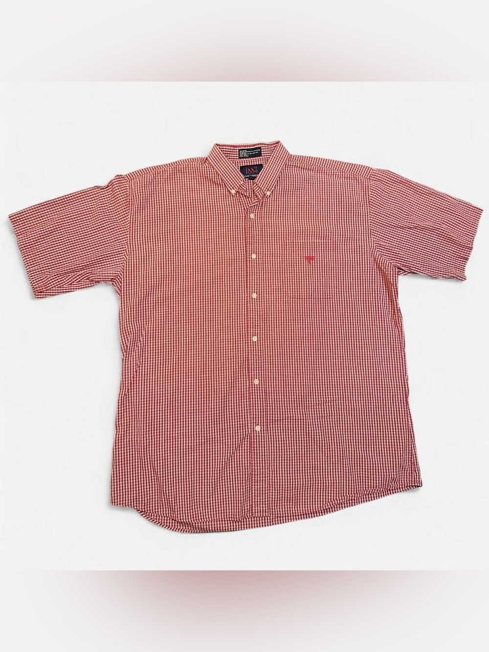 1883 Lucchese Mens XL Short Sleeve Button Down Red White Plaid Gingham Shirt